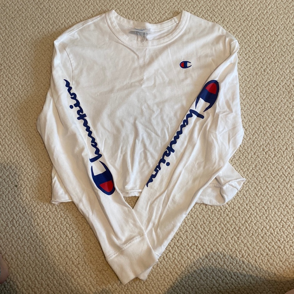 White Champion long sleeve crop top size L